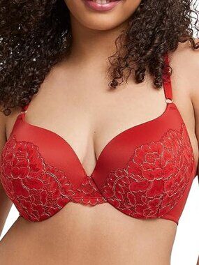 Maidenform Love the Lift Push up & in Underwire Bra Red Rose Gold Size 34B NWT